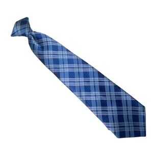 Vtg Prince Consort Golden Clasp Clip On Repp Necktie Blue Tartan Plaid 17.5 x 4